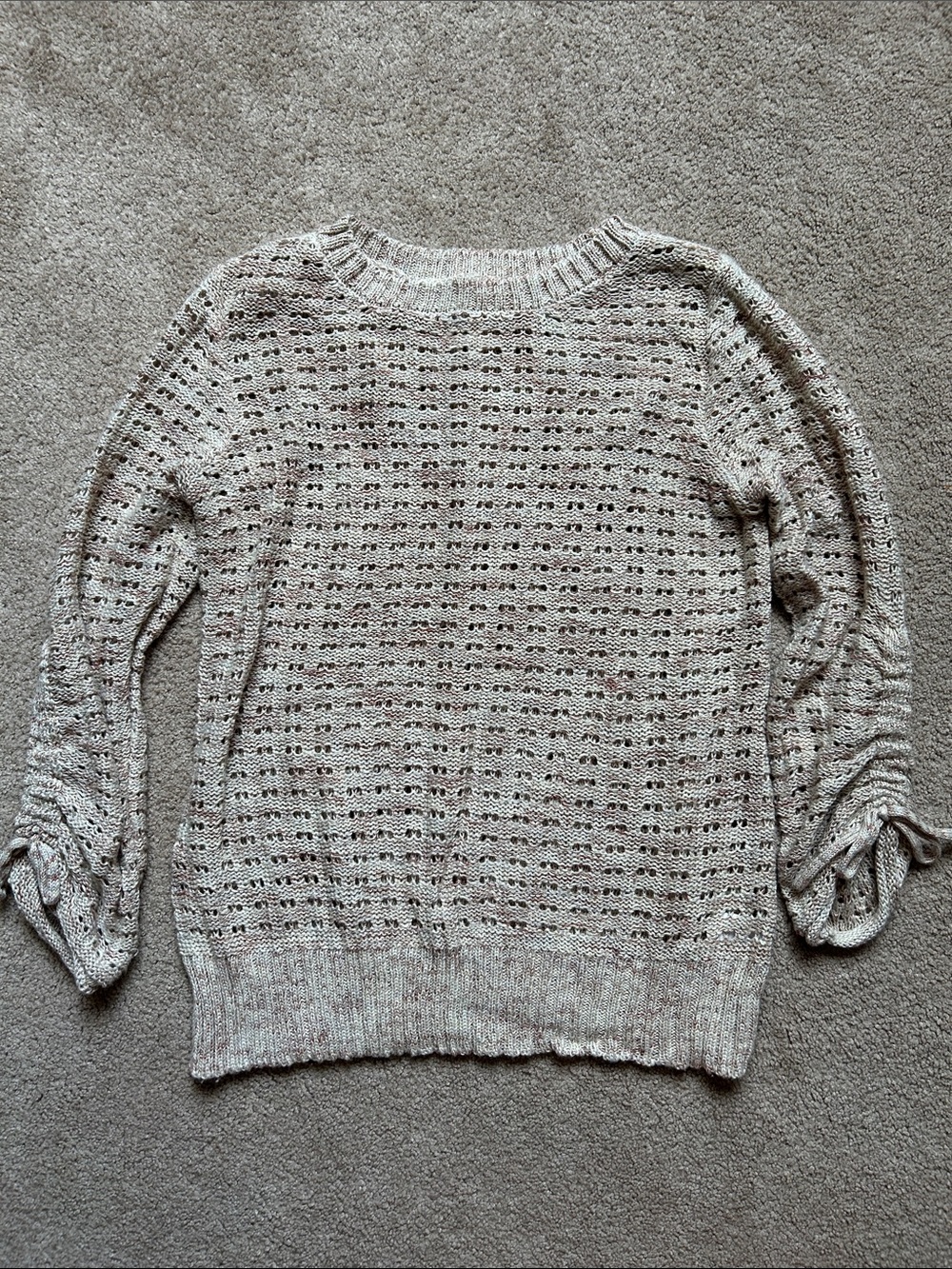 Maurices Light Beige Open Weave Crewneck Sweater